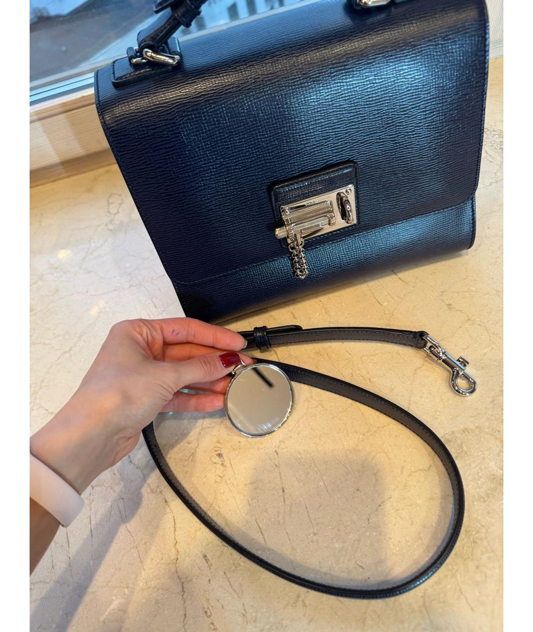 DOLCE&GABBANA Темно-синяя сумка с короткими ручками из искусственной кожи, фото 2