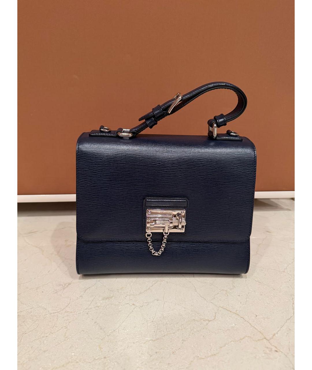 DOLCE&GABBANA Темно-синяя сумка с короткими ручками из искусственной кожи, фото 8
