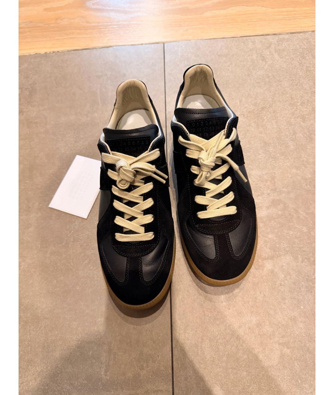 MAISON MARGIELA Черные кожаные кроссовки, фото 2