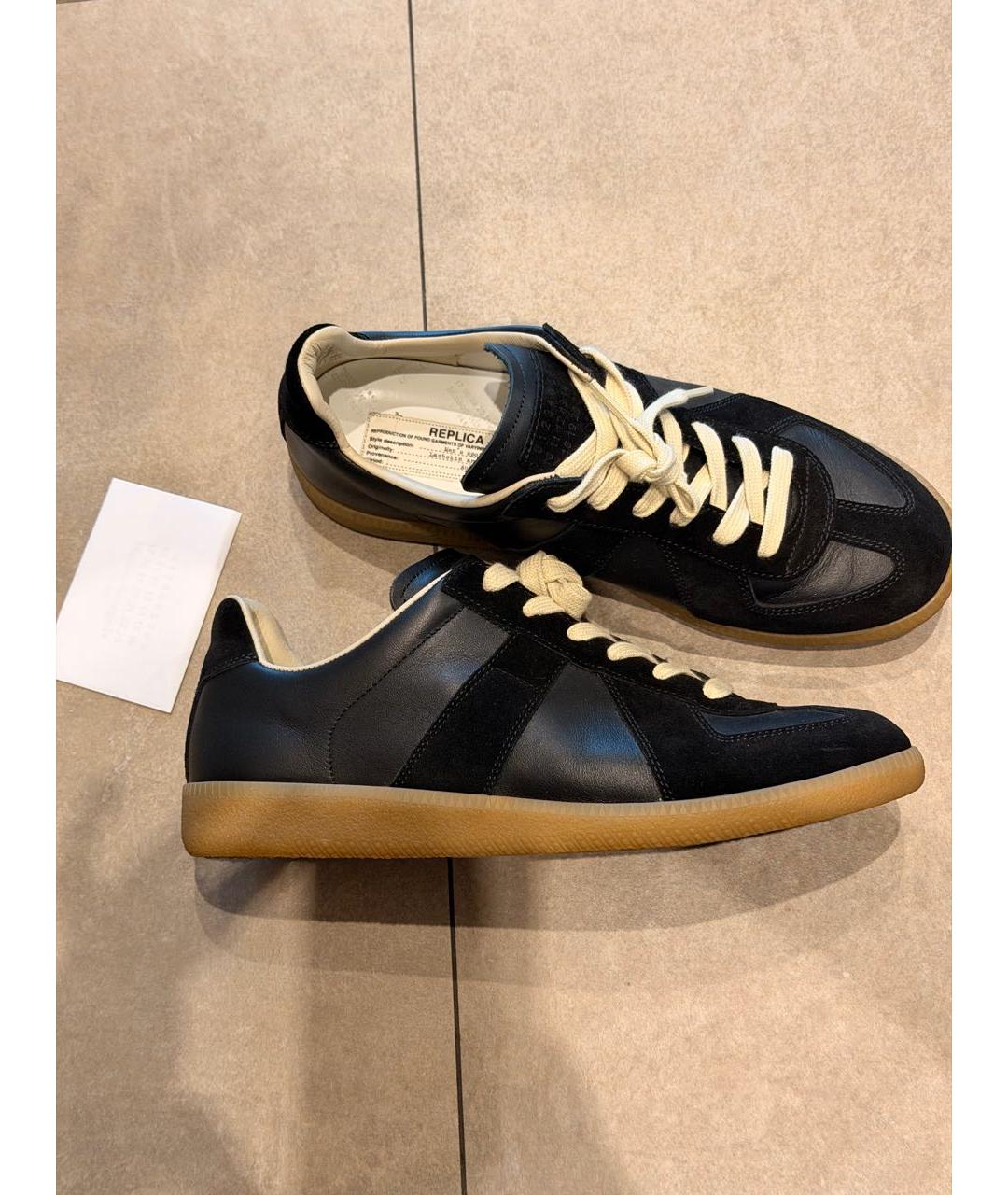 MAISON MARGIELA Черные кожаные кроссовки, фото 4