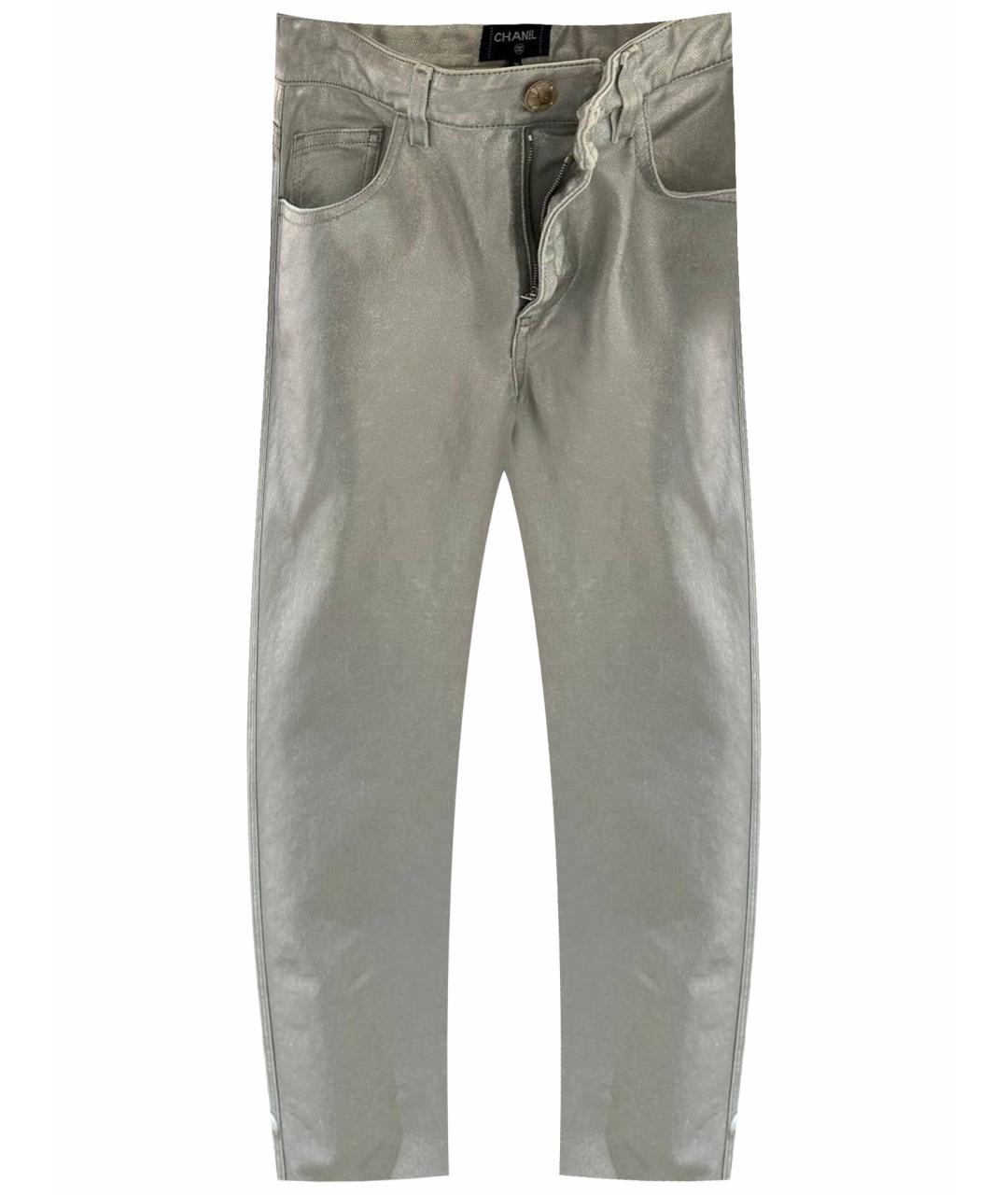 CHANEL Серебряные хлопковые прямые джинсы, фото 1