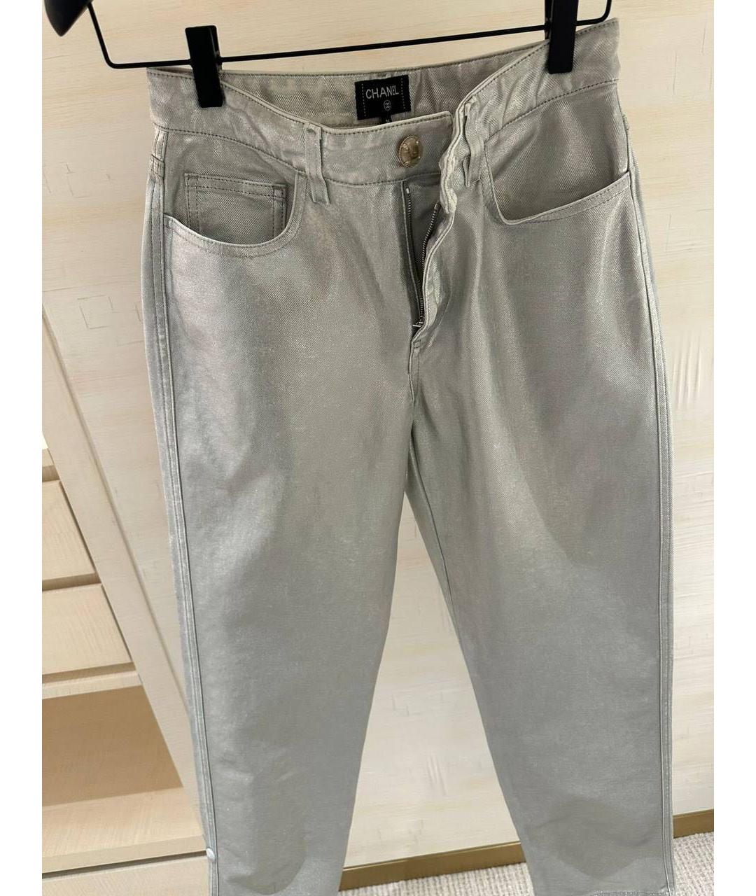 CHANEL Серебряные хлопковые прямые джинсы, фото 3