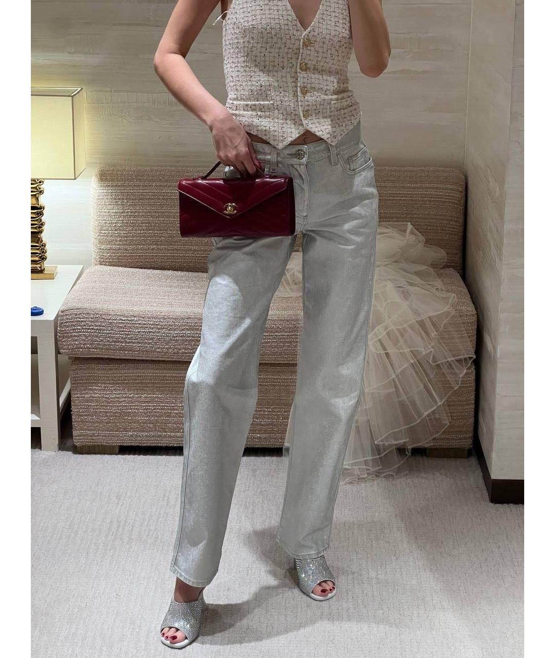 CHANEL Серебряные хлопковые прямые джинсы, фото 8