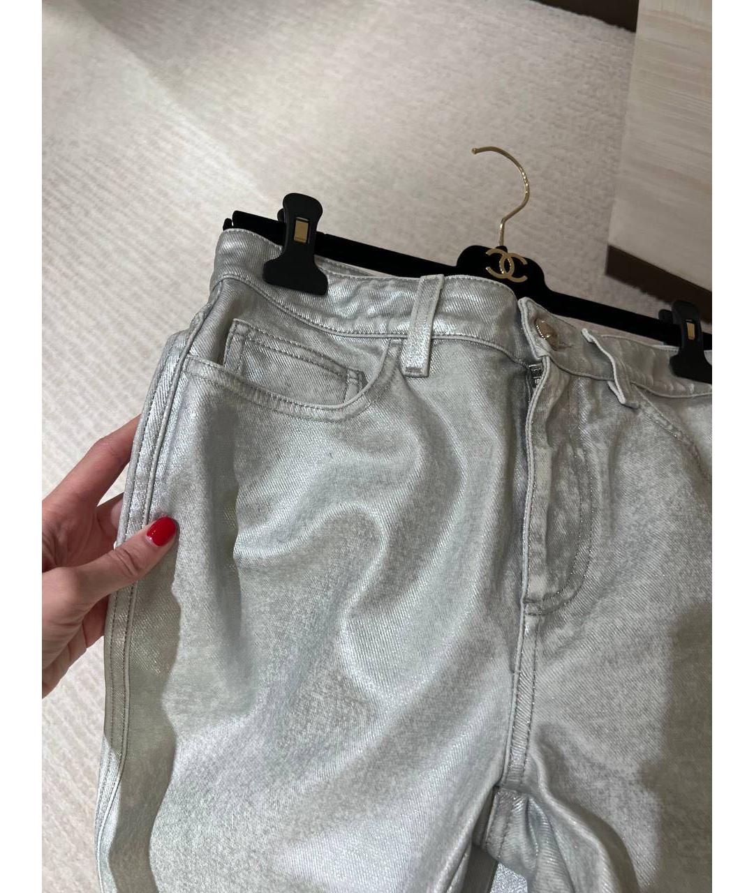 CHANEL Серебряные хлопковые прямые джинсы, фото 5