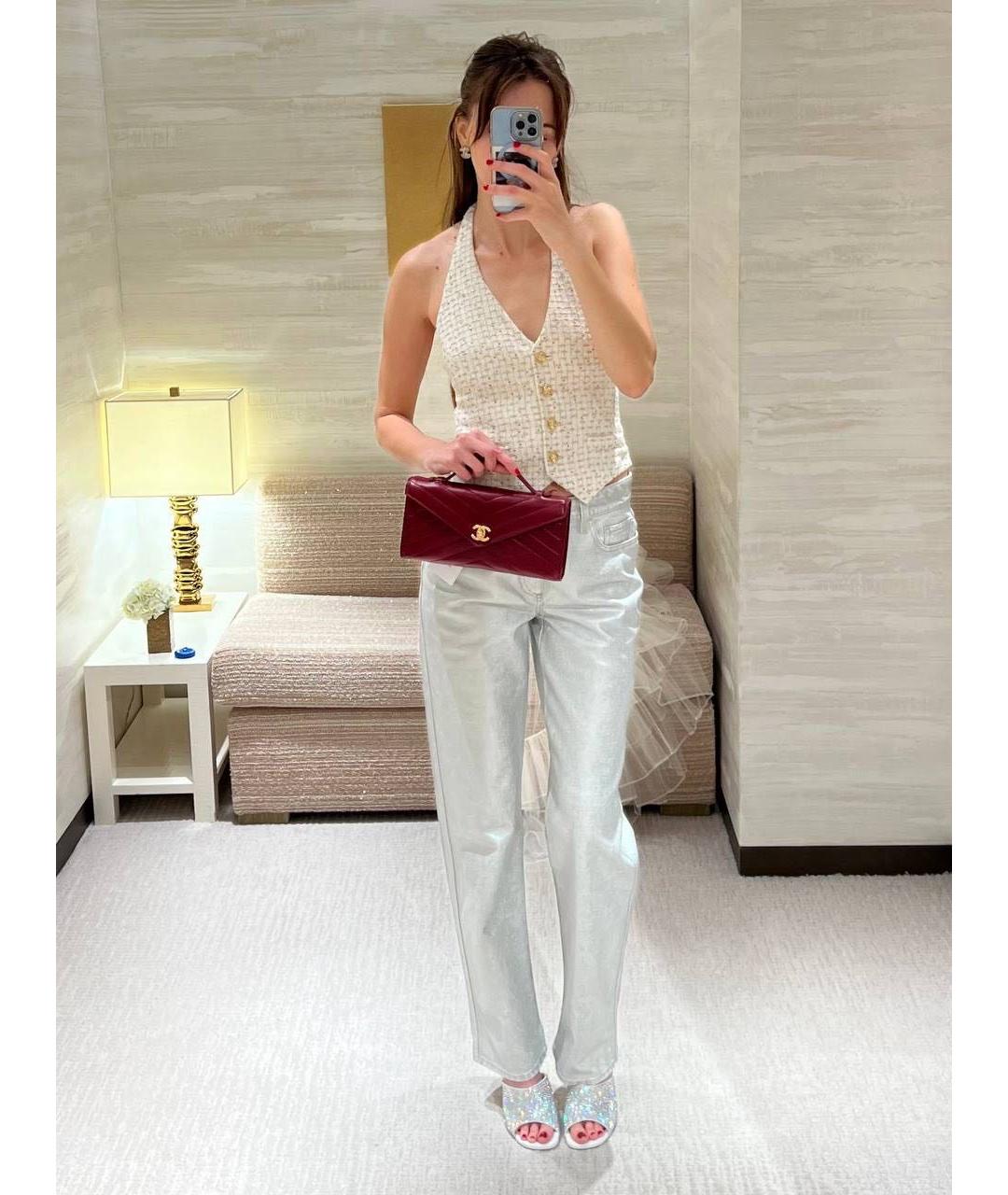 CHANEL Серебряные хлопковые прямые джинсы, фото 2