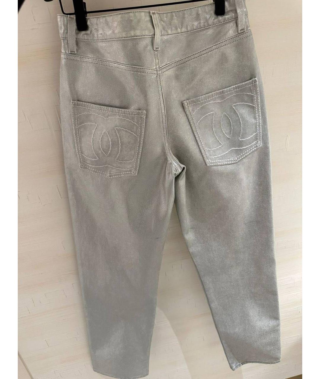 CHANEL Серебряные хлопковые прямые джинсы, фото 4