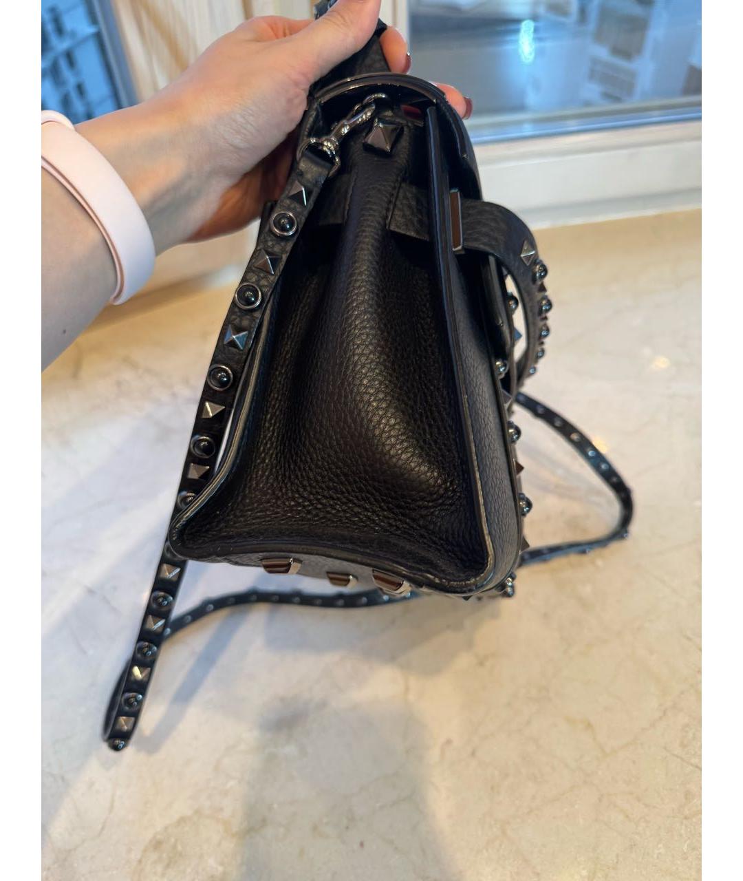 VALENTINO Черная кожаная сумка с короткими ручками, фото 2