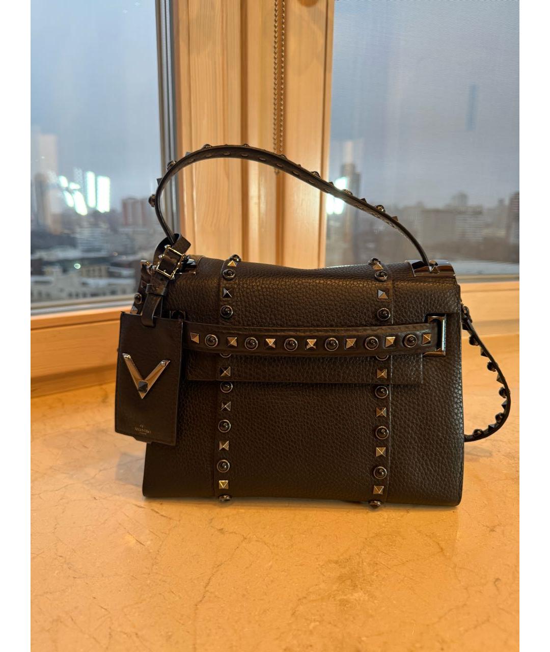 VALENTINO Черная кожаная сумка с короткими ручками, фото 7