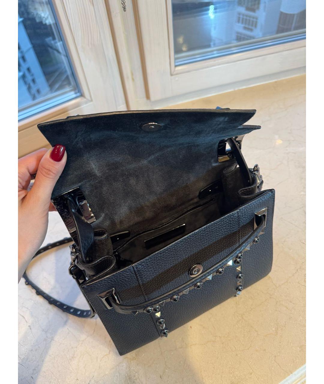 VALENTINO Черная кожаная сумка с короткими ручками, фото 3