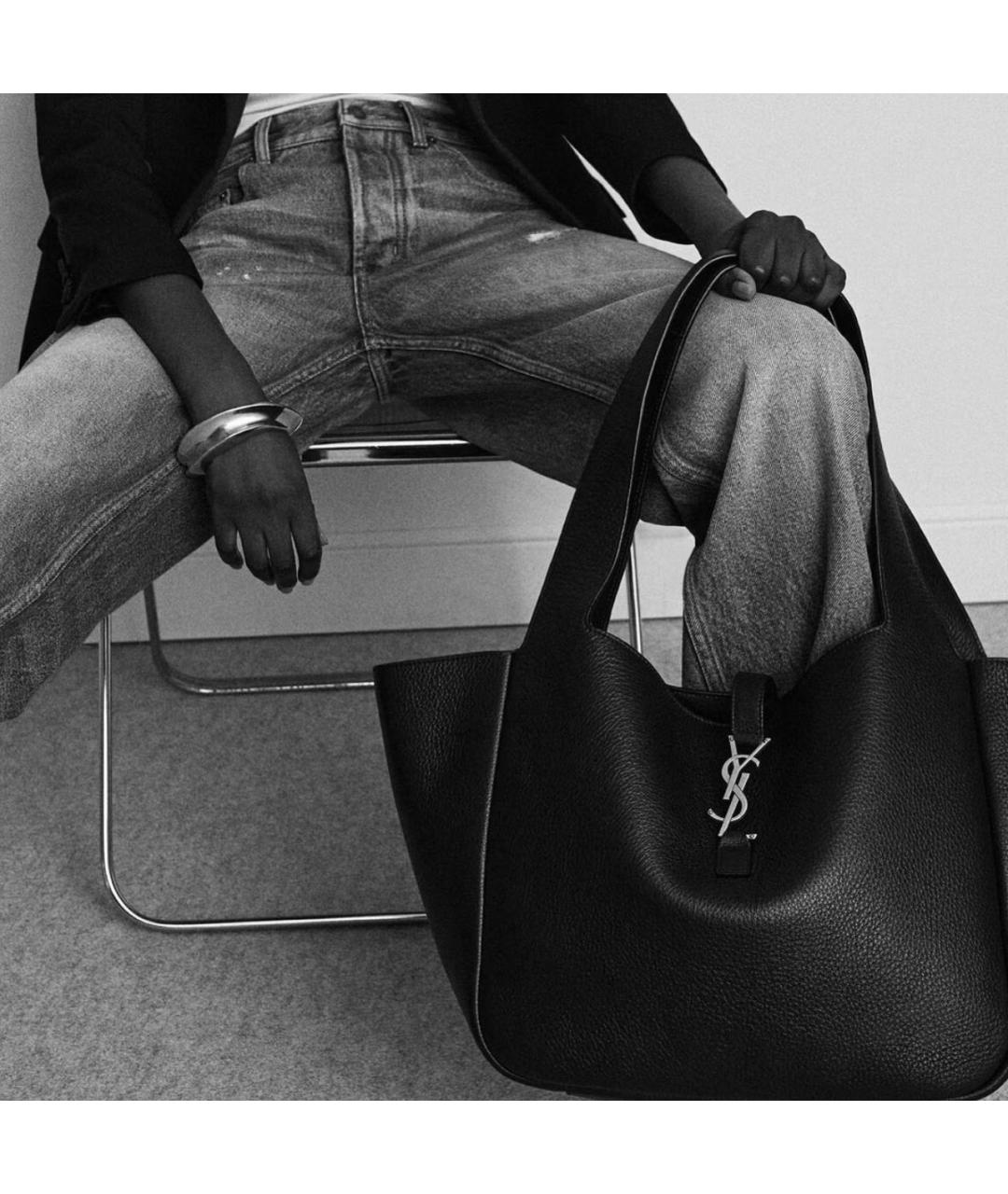 SAINT LAURENT Черная кожаная сумка тоут, фото 4