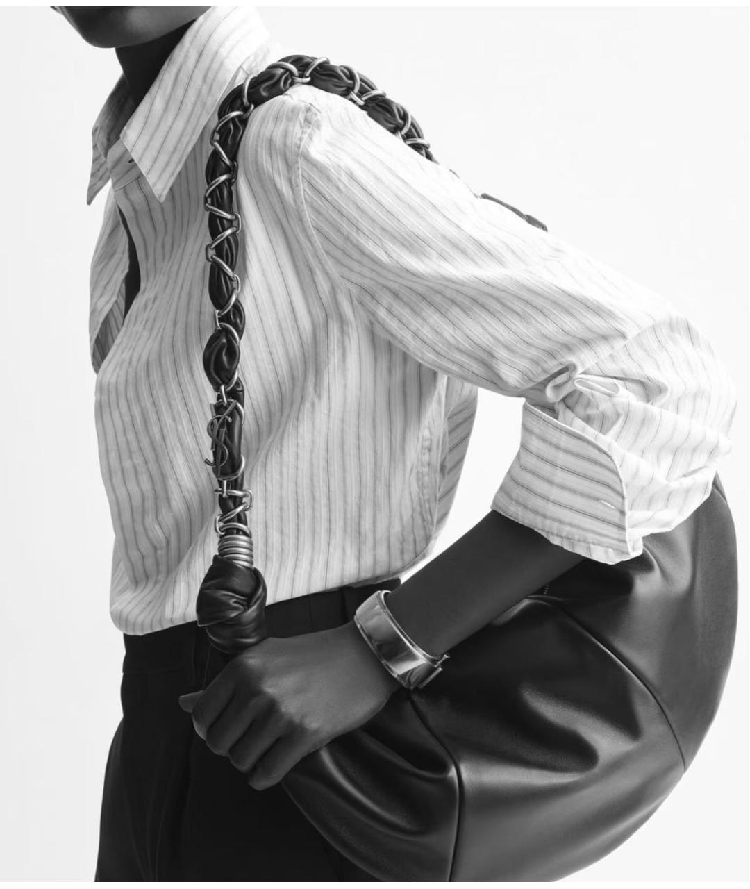 SAINT LAURENT Черная кожаная сумка тоут, фото 2