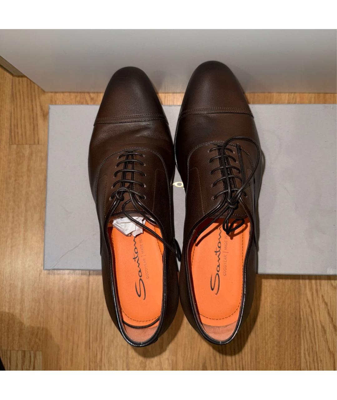 SANTONI Коричневые кожаные туфли, фото 3