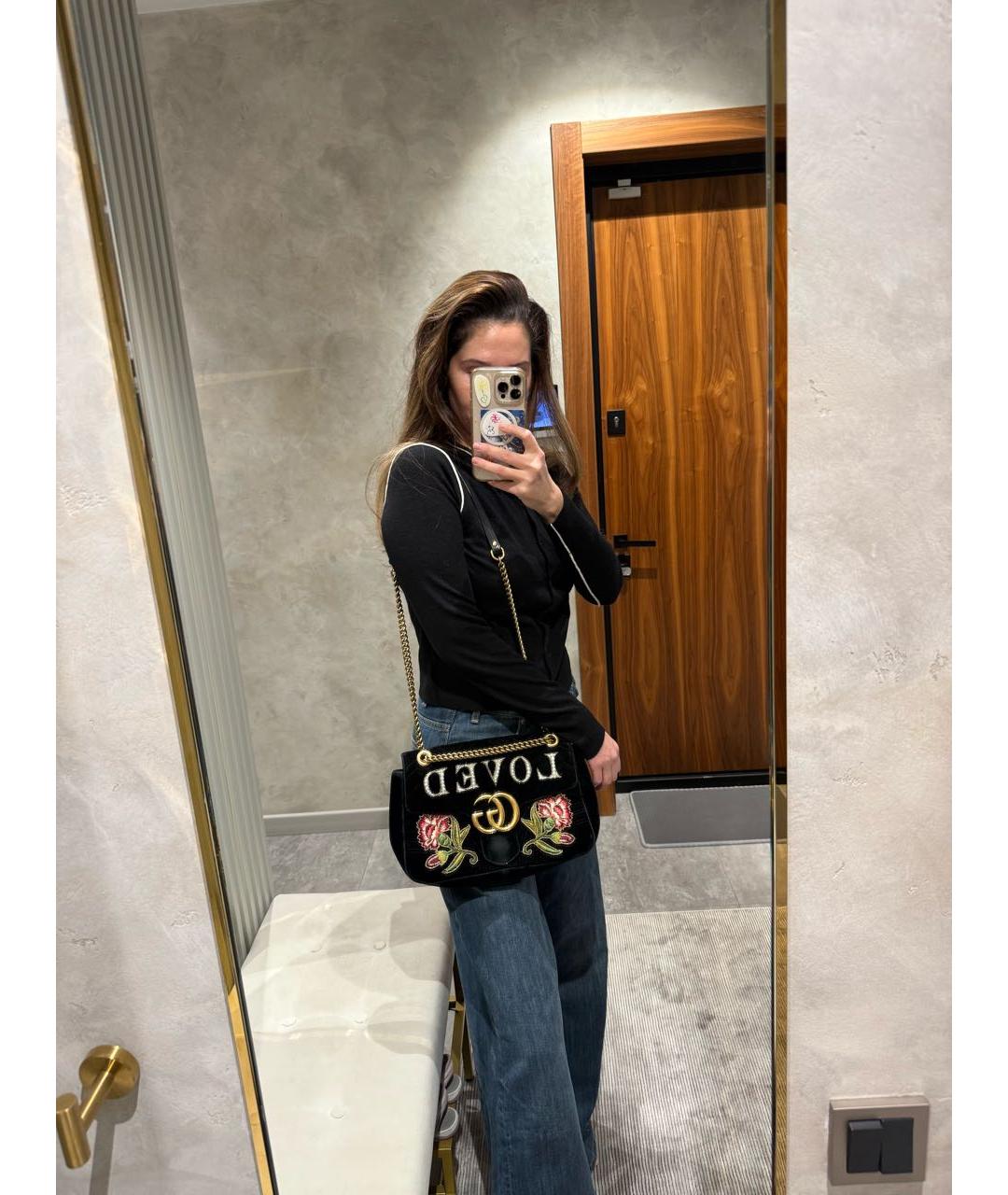 GUCCI Черная бархатная сумка через плечо, фото 5