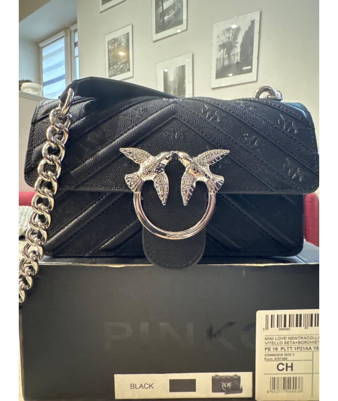 PINKO Черная кожаная сумка через плечо, фото 9