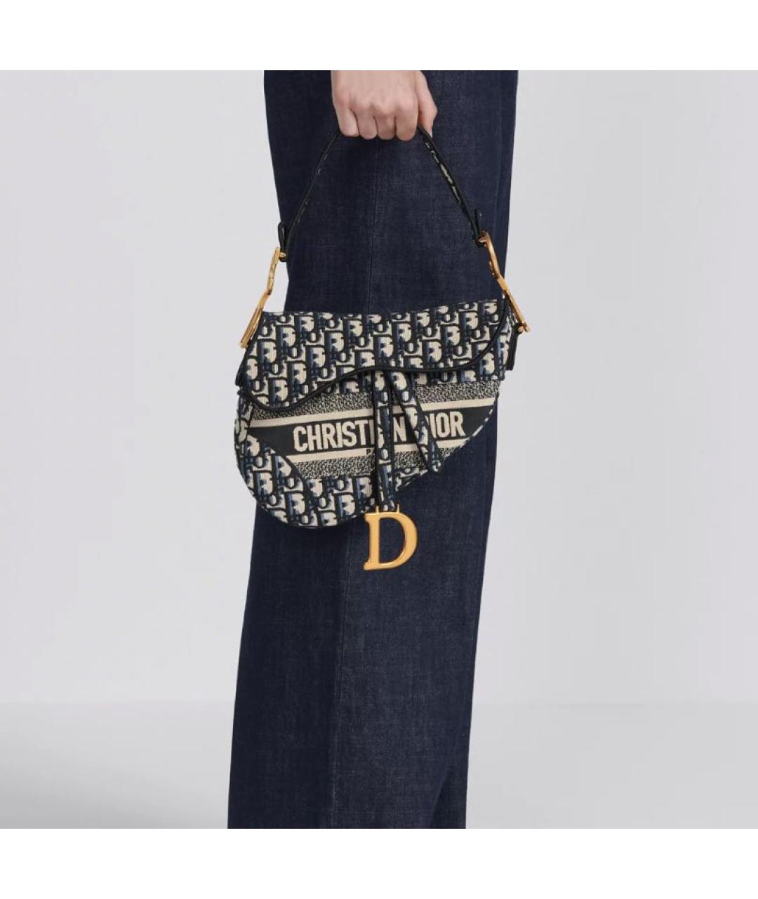 CHRISTIAN DIOR Синяя жаккардовая сумка с короткими ручками, фото 4