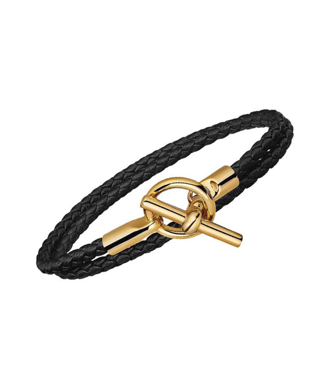 HERMES Черный кожаный браслет, фото 3