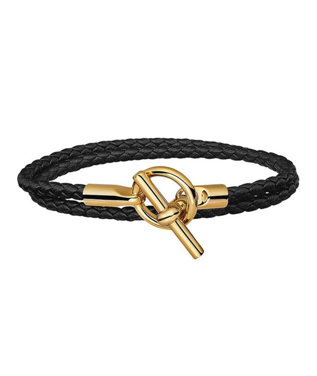 HERMES Черный кожаный браслет, фото 1