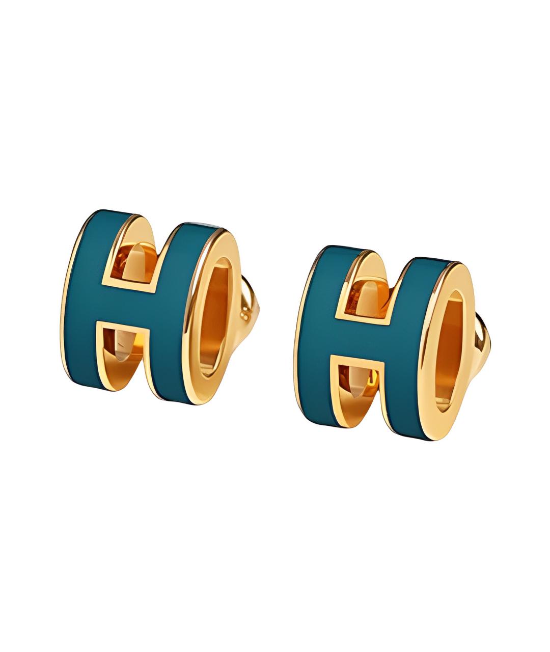 HERMES Зеленые металлические серьги, фото 1