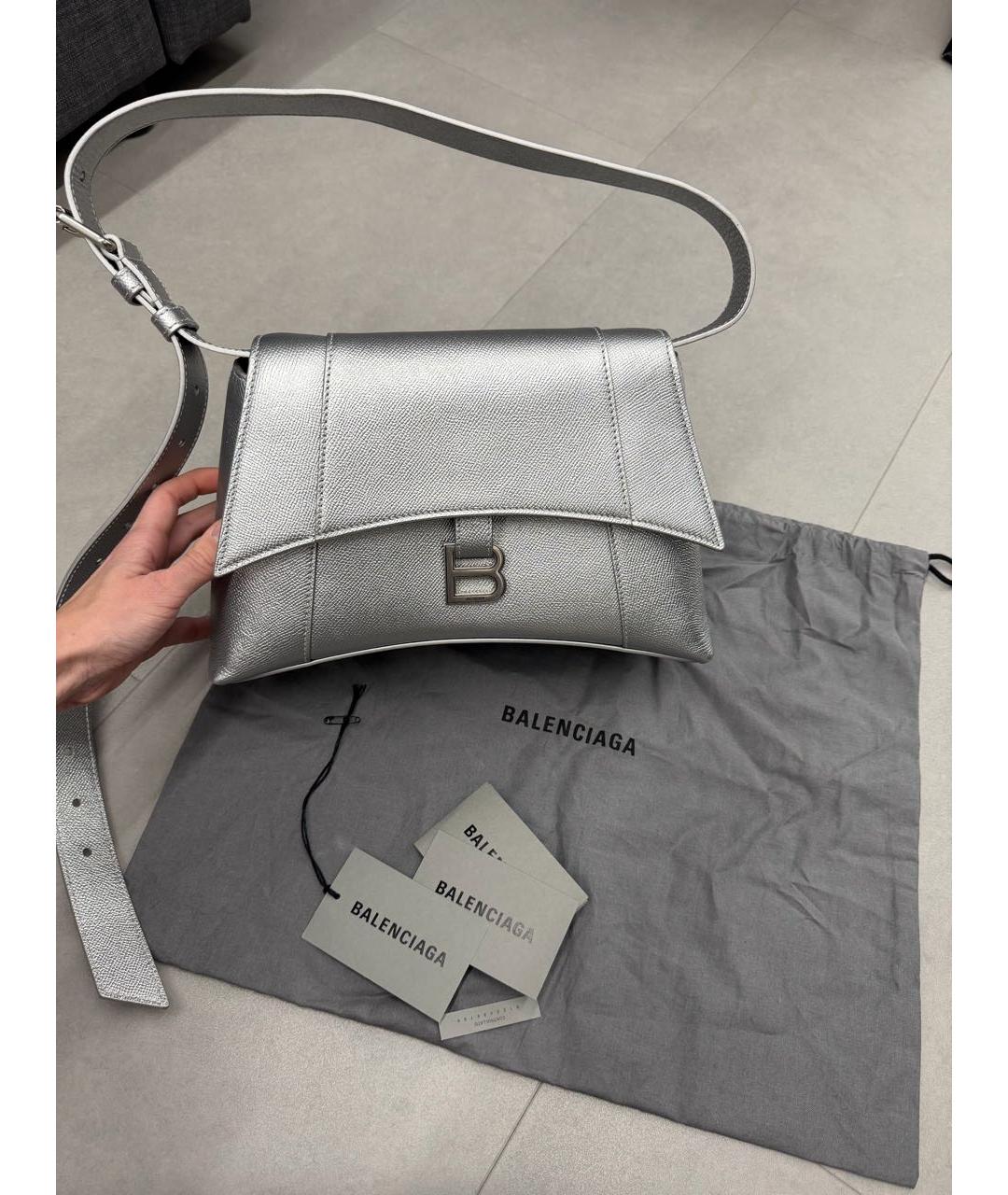 BALENCIAGA Серебряная кожаная сумка через плечо, фото 4