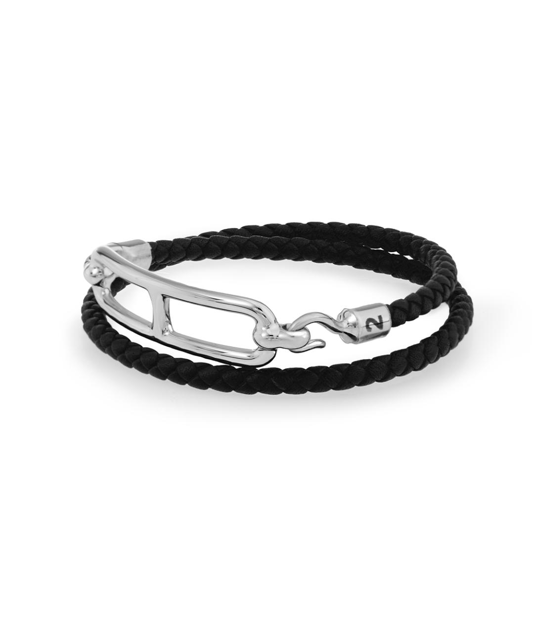 HERMES Черный кожаный браслет, фото 2