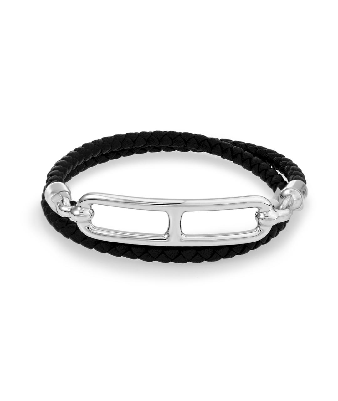 HERMES Черный кожаный браслет, фото 1