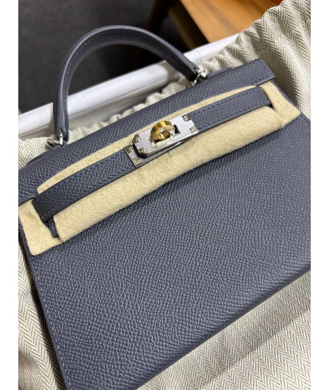 HERMES Серая кожаная сумка с короткими ручками, фото 5