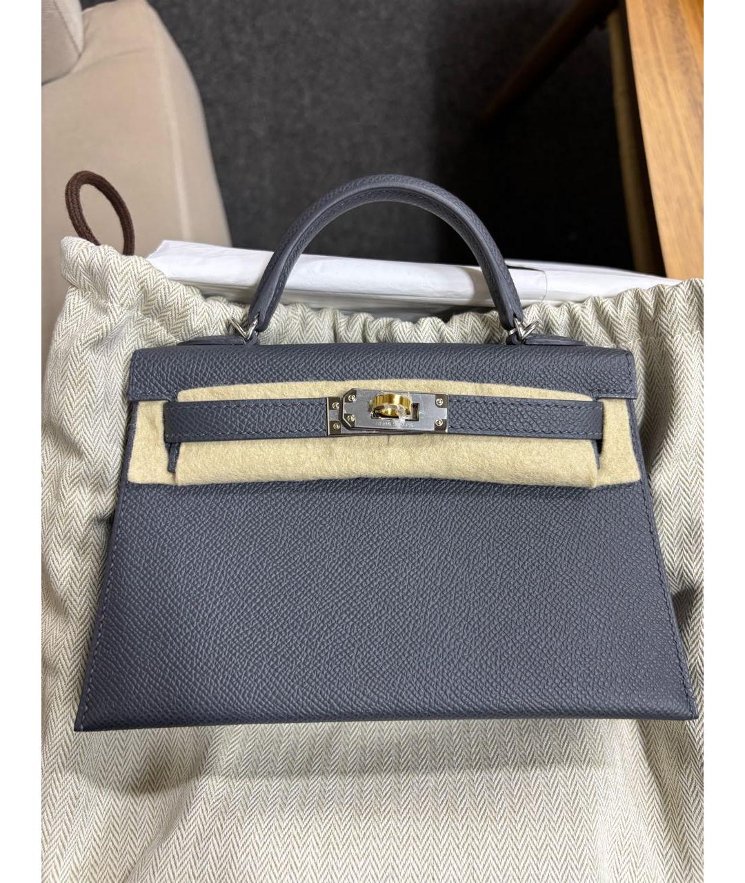 HERMES Серая кожаная сумка с короткими ручками, фото 8