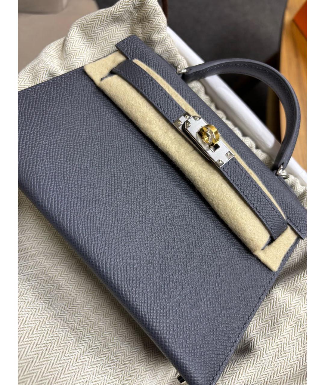 HERMES Серая кожаная сумка с короткими ручками, фото 4