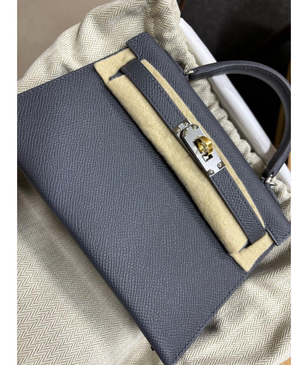 HERMES Серая кожаная сумка с короткими ручками, фото 2