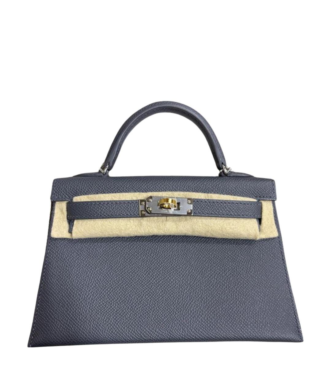 HERMES Серая кожаная сумка с короткими ручками, фото 1