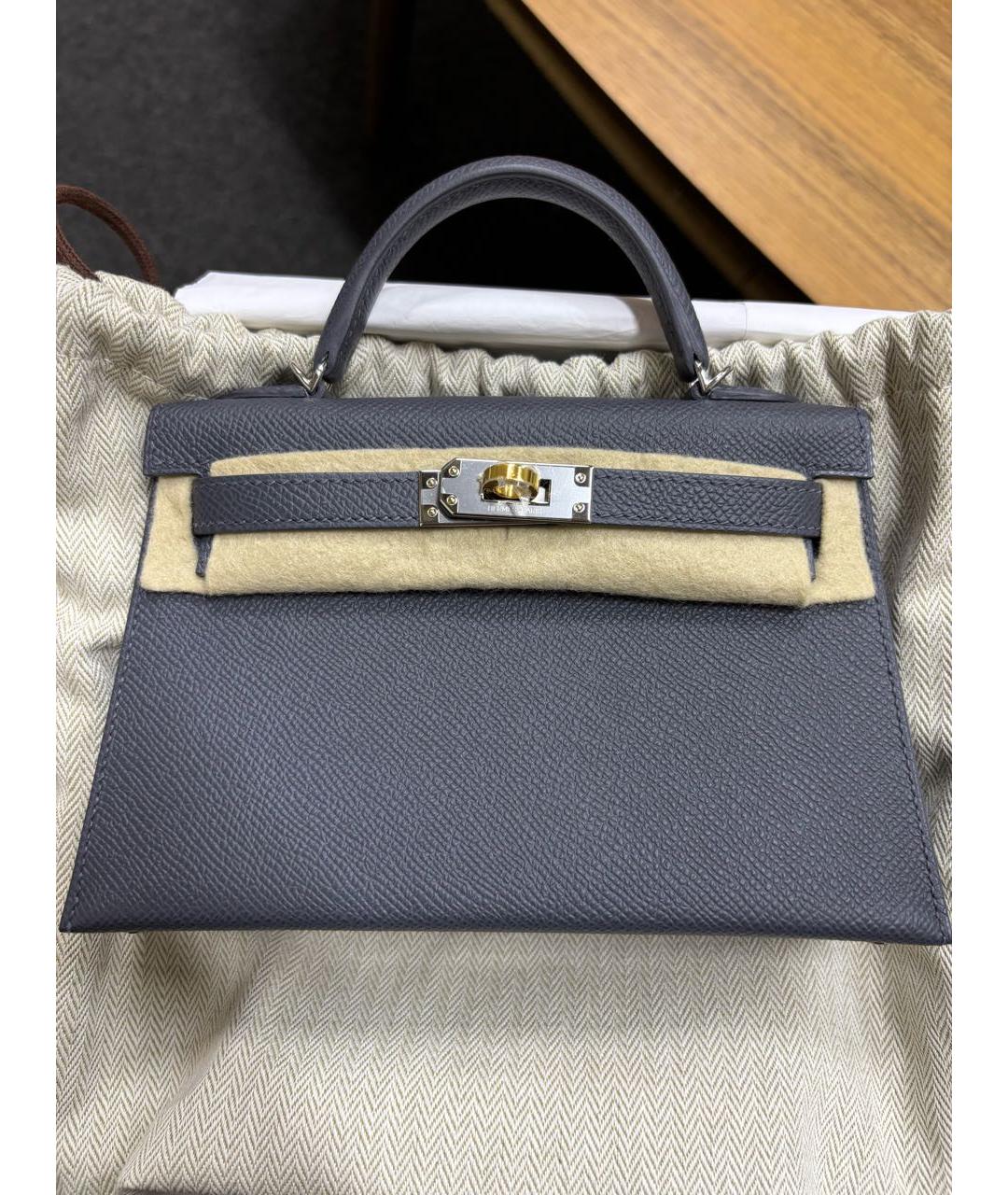 HERMES Серая кожаная сумка с короткими ручками, фото 6