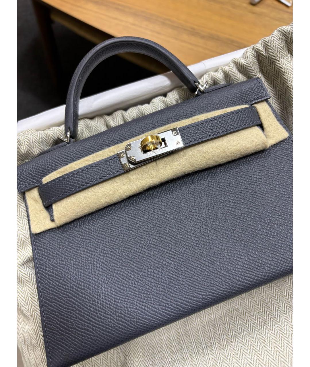HERMES Серая кожаная сумка с короткими ручками, фото 7