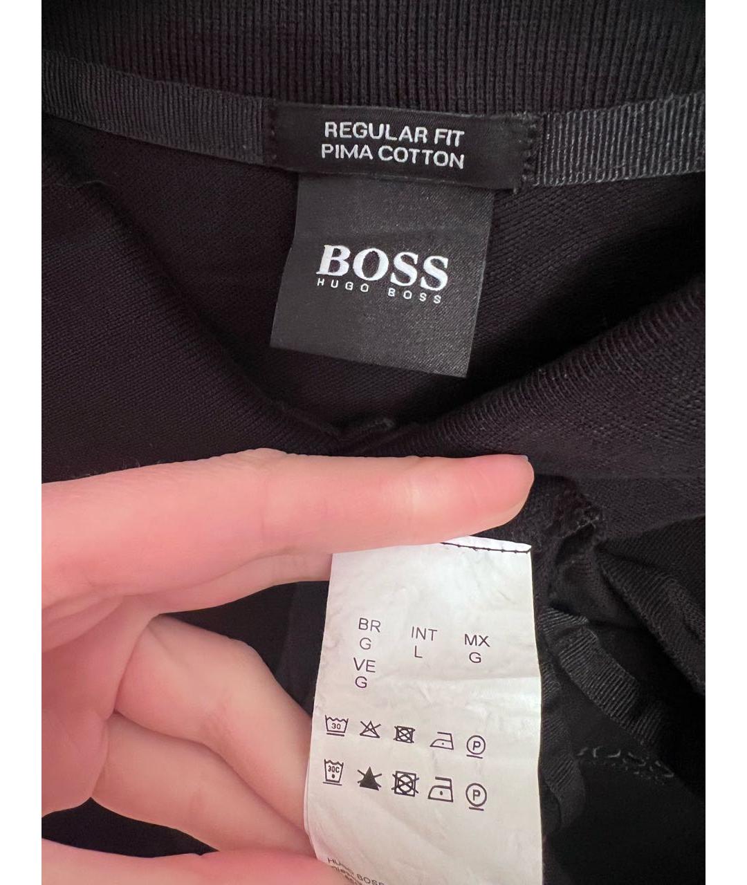 HUGO BOSS Черное хлопковое поло с коротким рукавом, фото 3