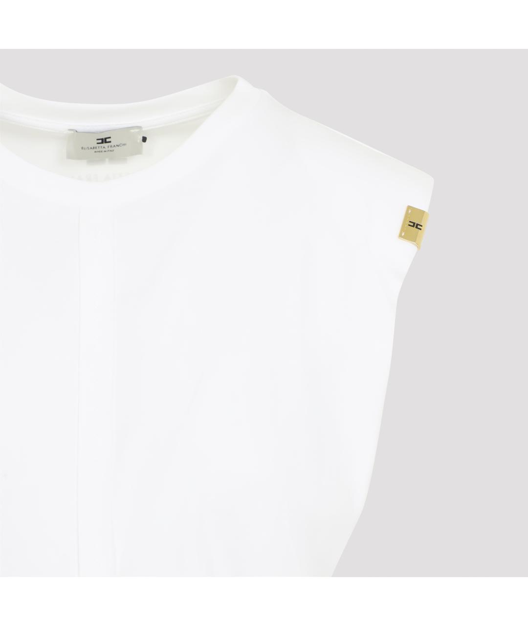 ELISABETTA FRANCHI Белая хлопковая футболка, фото 4