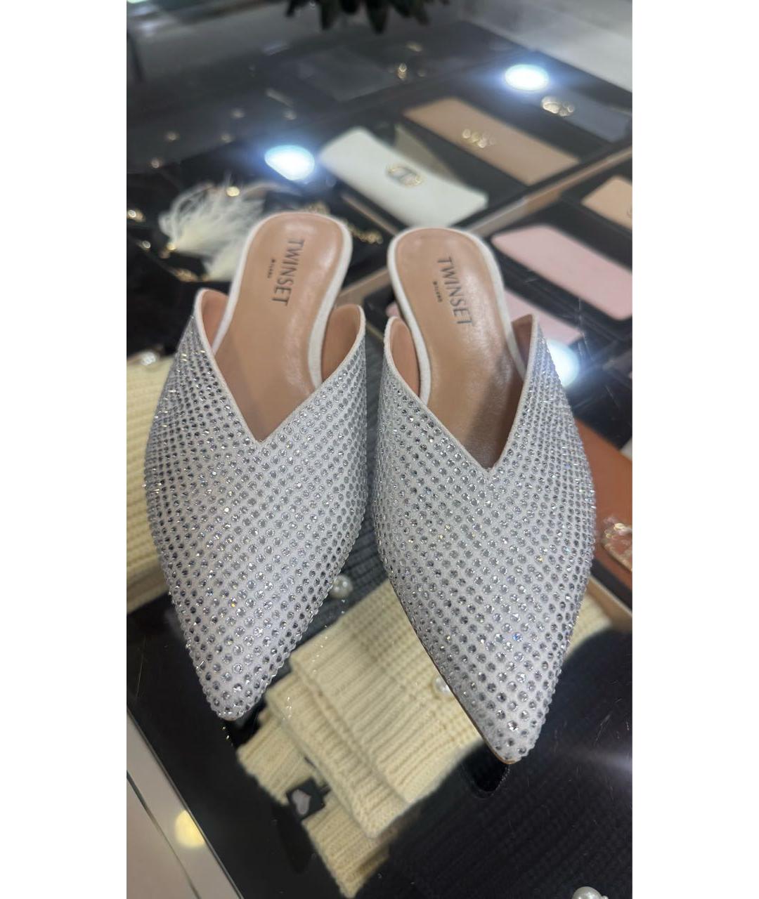 TWIN-SET Серебряные кожаные мюли, фото 2