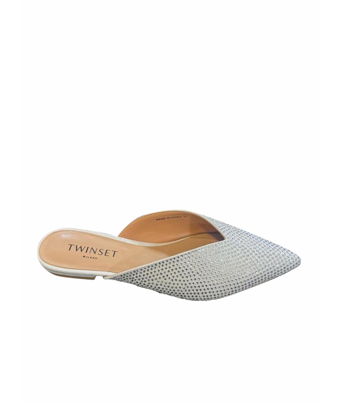 TWIN-SET Серебряные кожаные мюли, фото 1