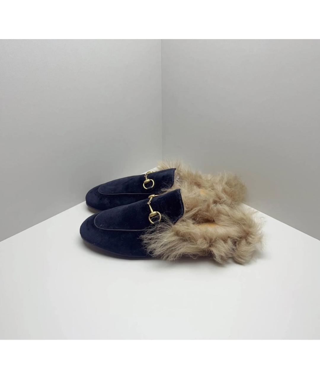 GUCCI Темно-синие бархатные мюли, фото 6