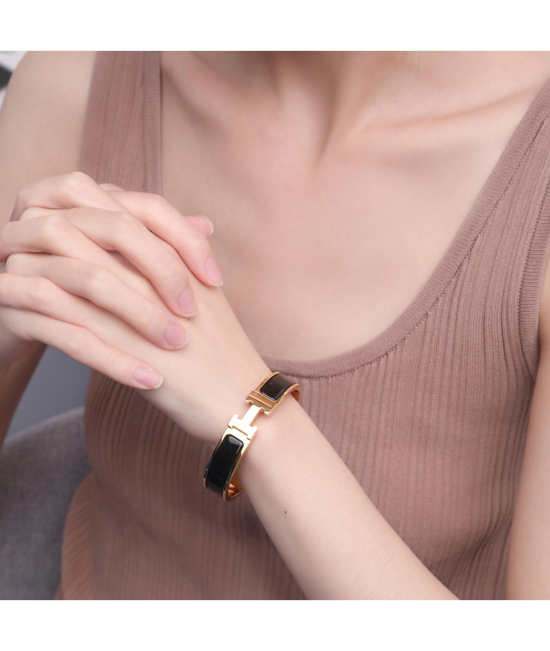 HERMES Черный металлический браслет, фото 4