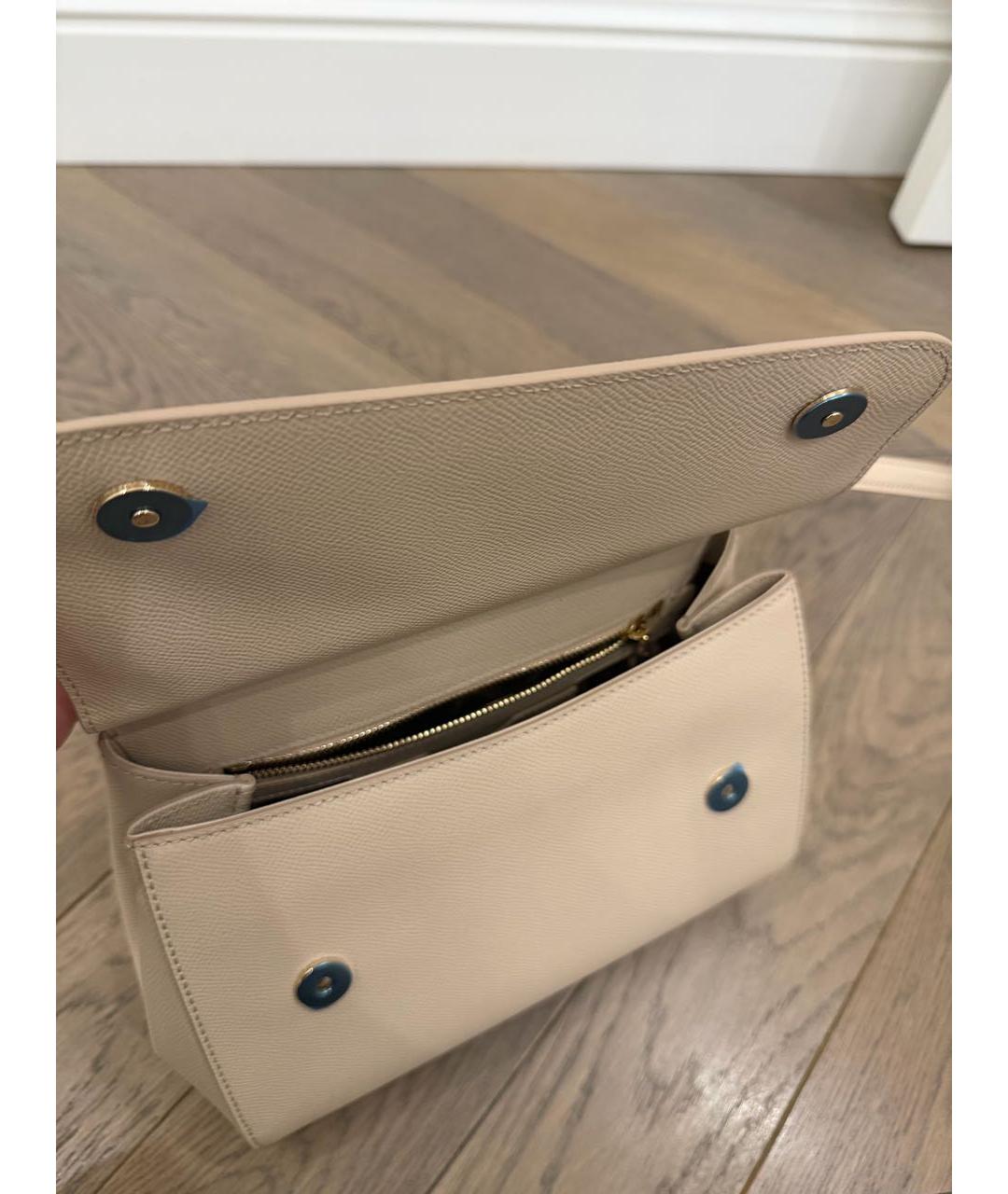 DOLCE&GABBANA Бежевая кожаная сумка с короткими ручками, фото 4