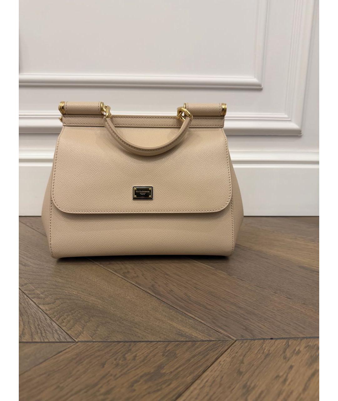 DOLCE&GABBANA Бежевая кожаная сумка с короткими ручками, фото 7