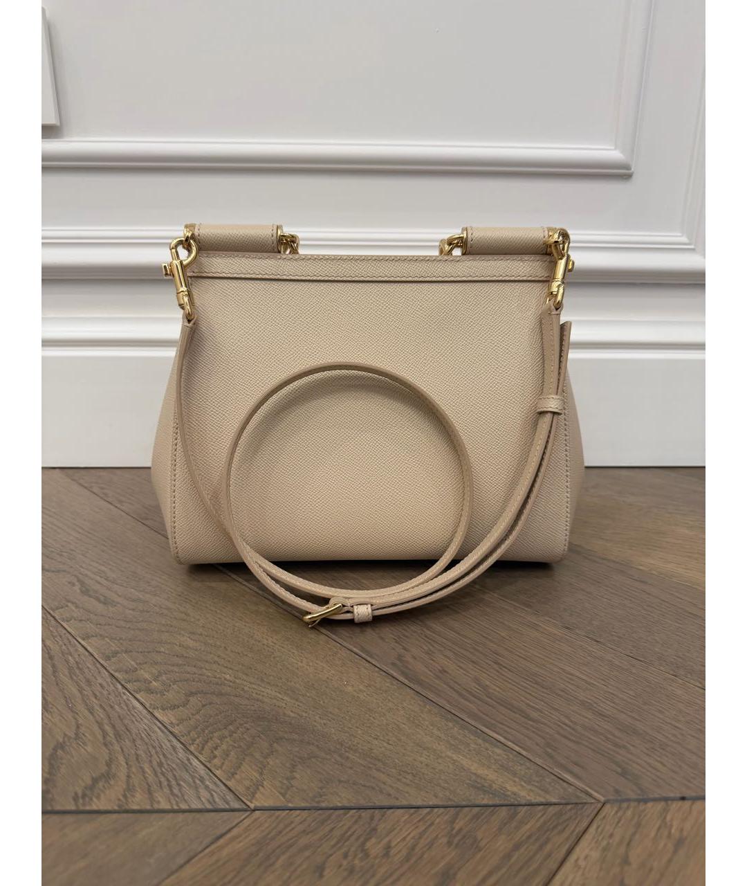 DOLCE&GABBANA Бежевая кожаная сумка с короткими ручками, фото 3