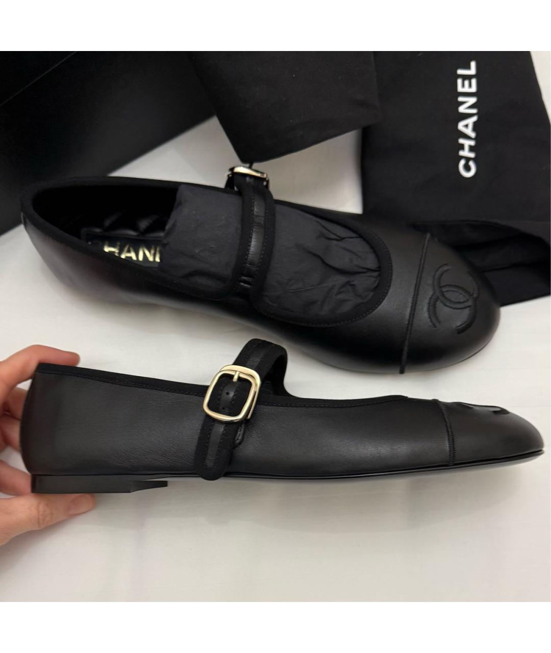 CHANEL Черные кожаные балетки, фото 8