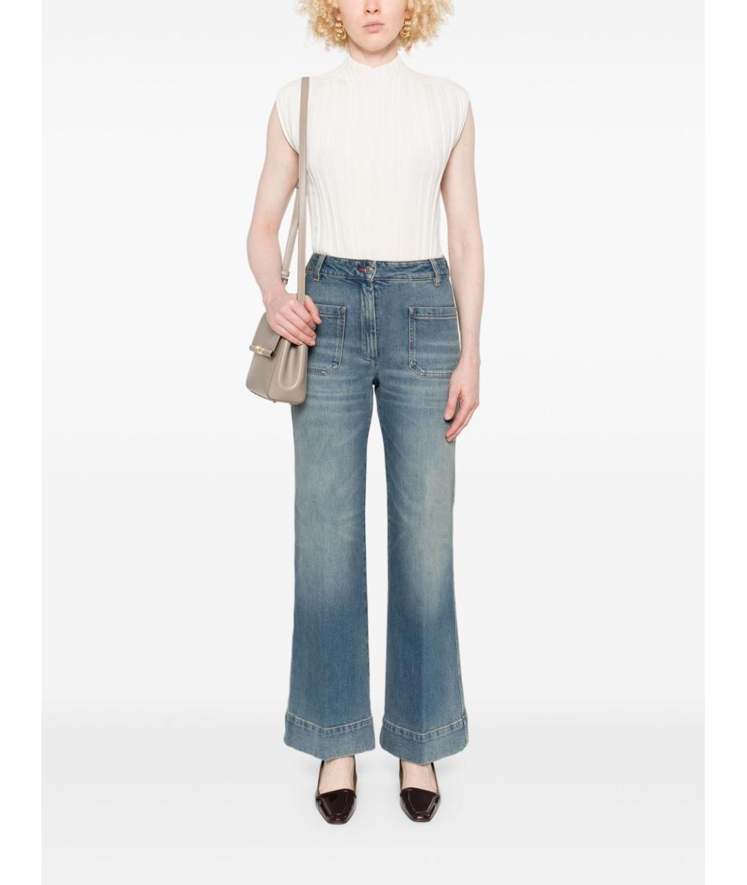 VICTORIA BECKHAM Синие хлопковые джинсы клеш, фото 5