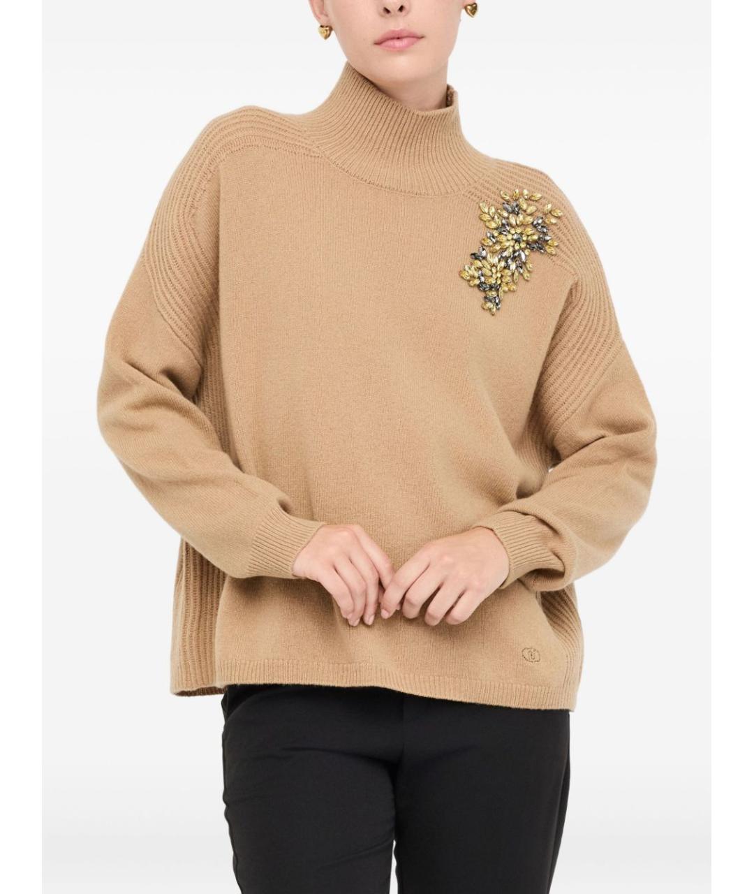 LIU JO Бежевый шерстяной джемпер / свитер, фото 4