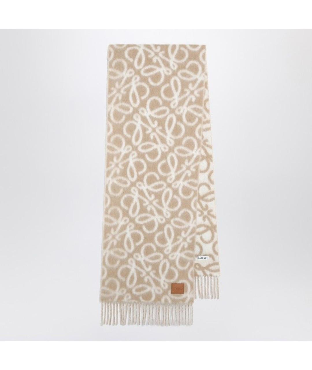 LOEWE Бежевый шерстяной шарф, фото 3