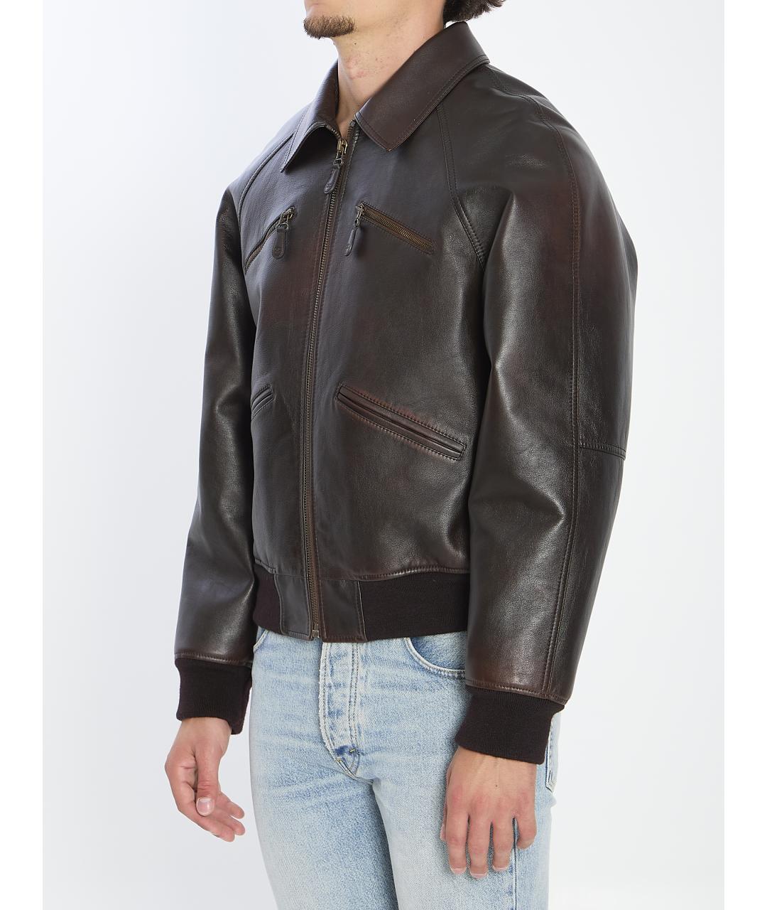 CELINE Коричневая кожаная куртка, фото 3