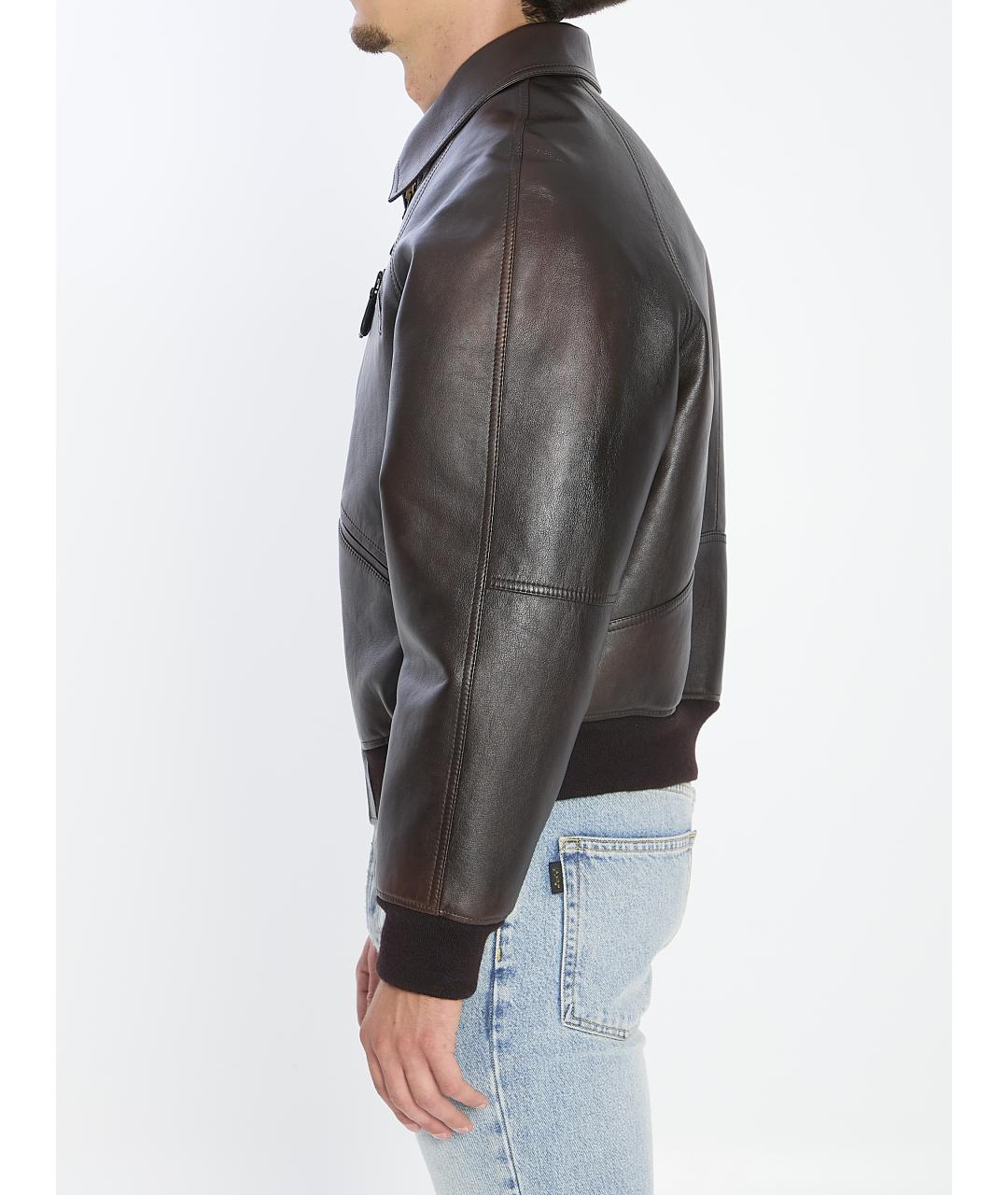 CELINE Коричневая кожаная куртка, фото 4