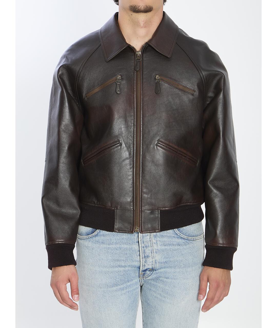 CELINE Коричневая кожаная куртка, фото 2