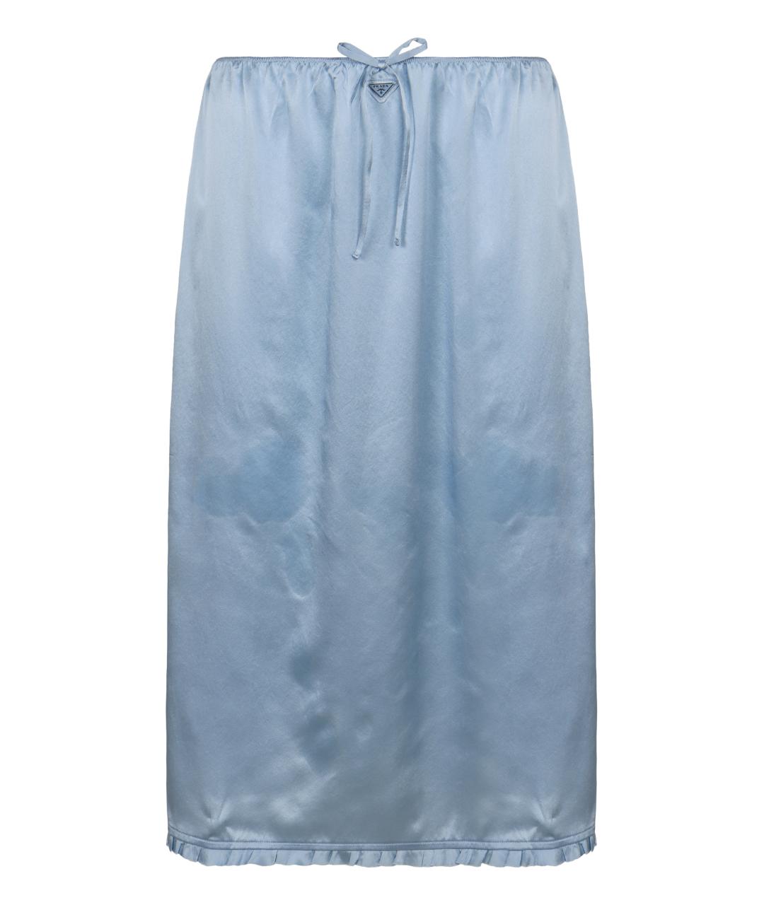 PRADA Голубая шелковая юбка миди, фото 1