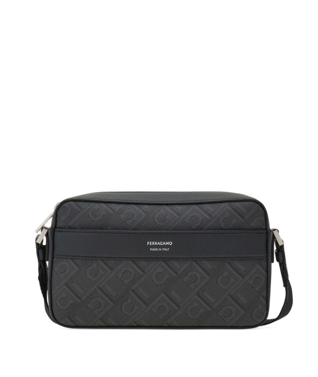 FERRAGAMO Черная кожаная сумка на плечо, фото 1